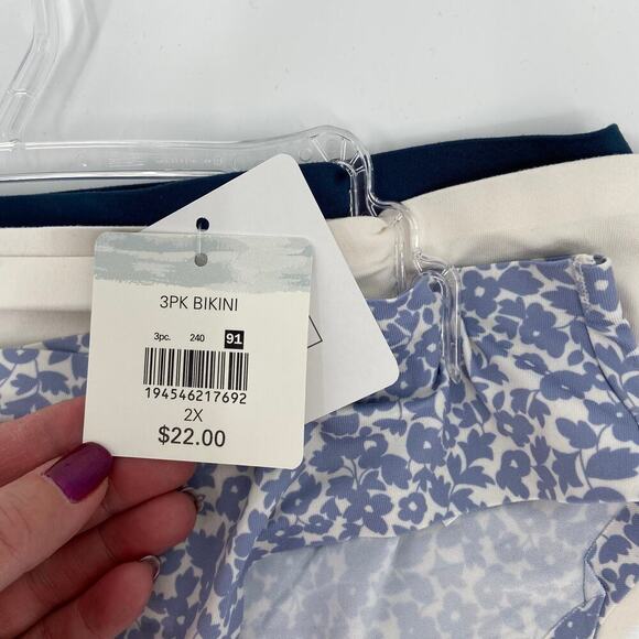 Tranquil & True Bikini Panties Size 2X Blue White Brushed Micro 3 Pack - Picture 6 of 7